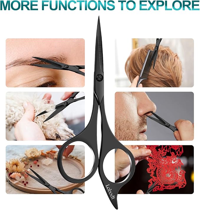 Lobodt Professional beard scissors, 4.9-inch (black) small pointed stainless steel hairdressing scissors, Moustache Trimming，suitable for personal care and beauty of both men and women