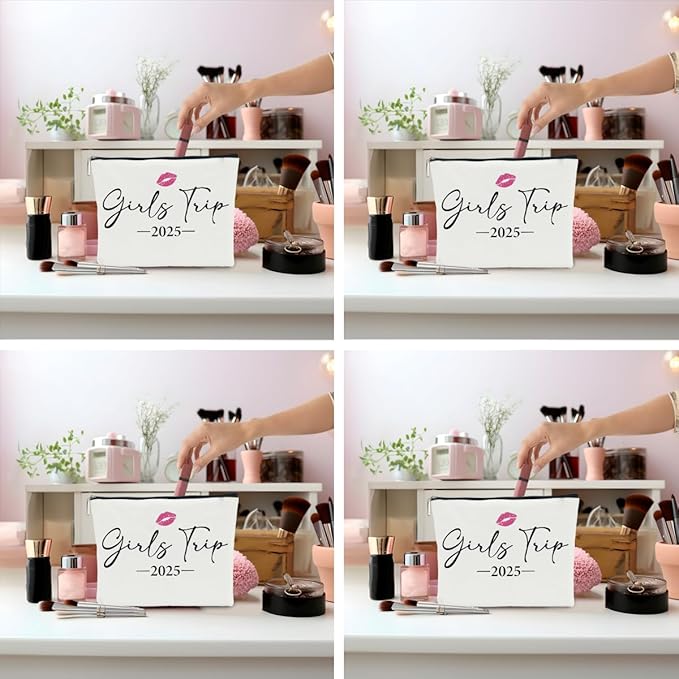 NBIAN 4 PCS Girls Trip Gifts Favors 2026 Girls Weekend Gifts for Women Bestie Gifts Friend Gifts Girls Trip Favors for Sister Females Friendship Holiday Vacation Makeup Bag Weekend Bags for Women