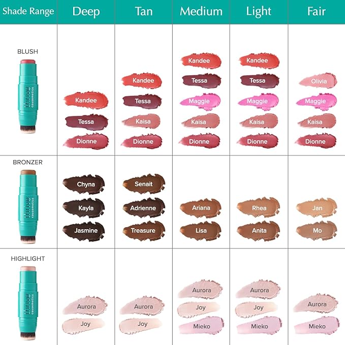 Thrive Causemetics Triple Threat Color Stick: Cream Bronzer & Contour Stick with Vitamin E, Evening Primrose Oil, Waterproof Smudge Proof Face Makeup Formula, Senait (Tan Golden)