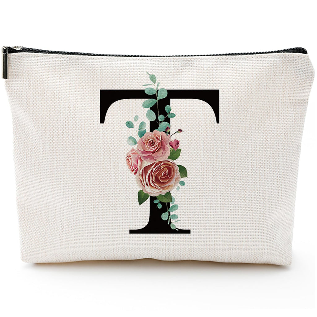 Initial A-Z Personalized Letter Makeup Bag, Monogrammed Bridesmaid Gifts Presents Cosmetic Bag, Portable Stationary Storage Organizer Pouch, Friendship Love Travel Makeup Bags