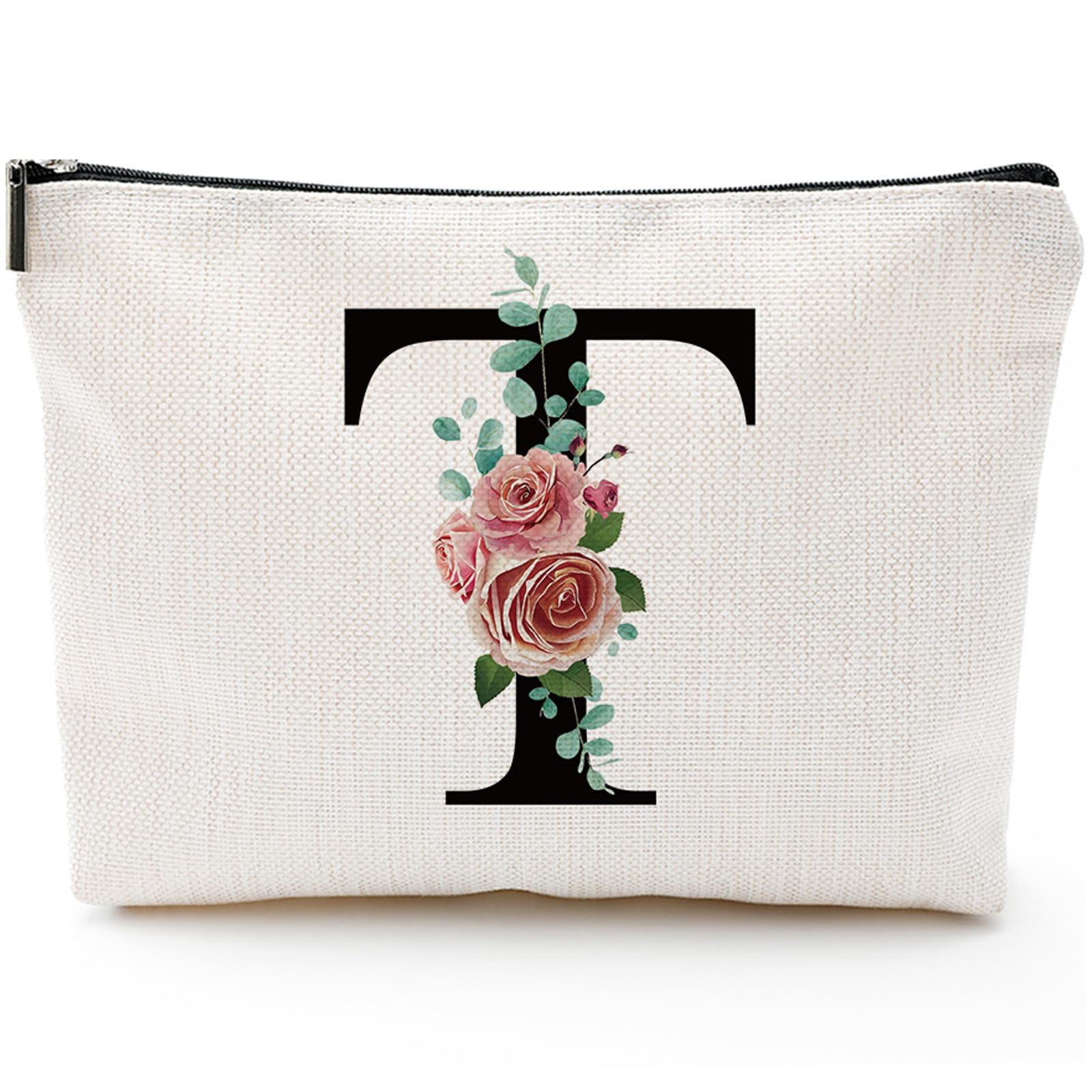 Initial A-Z Personalized Letter Makeup Bag, Monogrammed Bridesmaid Gifts Presents Cosmetic Bag, Portable Stationary Storage Organizer Pouch, Friendship Love Travel Makeup Bags
