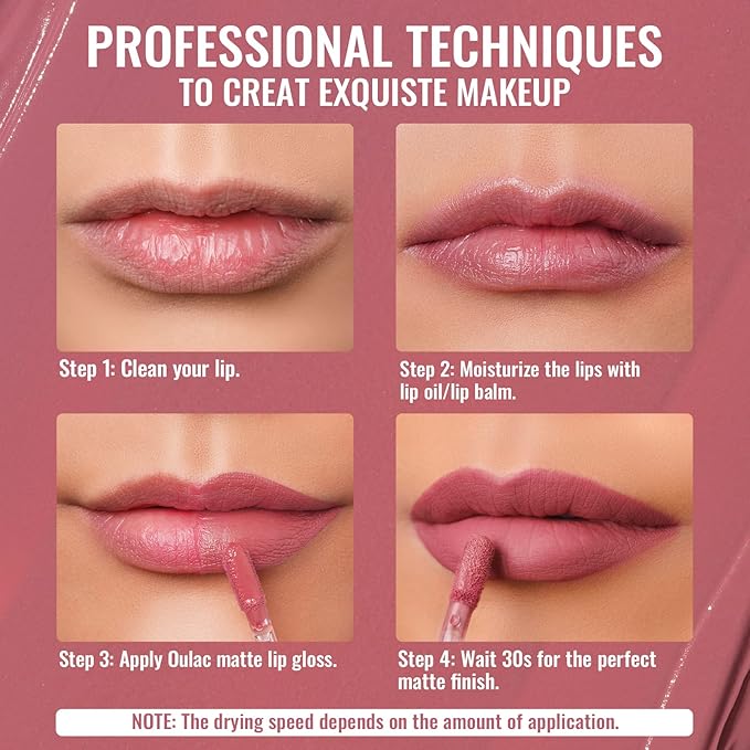 Oulac Pink Nude Lipstick Matte for Women, Long Lasting Liquid Lipstick, Waterproof Lip Stain, Transferproof, Creamy High Pigmented, Vegan & Cruelty-Free Lip Color M12