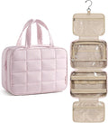 BAGSMART Travel Toiletry Bag for Womne, Hanging Travel Bag for Toiletries, Puffy Makeup Cosmetic Bag Organizer, Carry-on Travel Accessories Essentials, Pink