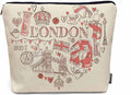 Kalygon Women Makeup Organizer Bag London, Heart Shape I Love London Quote Flax Cosmetic Bag Makeup Bags Toiletry Bag Accessories Organizer Travel Bags For Home Bathroom Office Hotel Gym