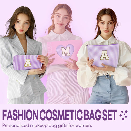 2 PCS Initial Makeup Bags for Women: Cosmetic Bag for Travel Toiletry - Birthday Gifts for 11 12 13 14 15 16 17 18 Years Old Girl Graduation Teacher Gift- Teen Girl Gifts Trendy Stuff - Purple H