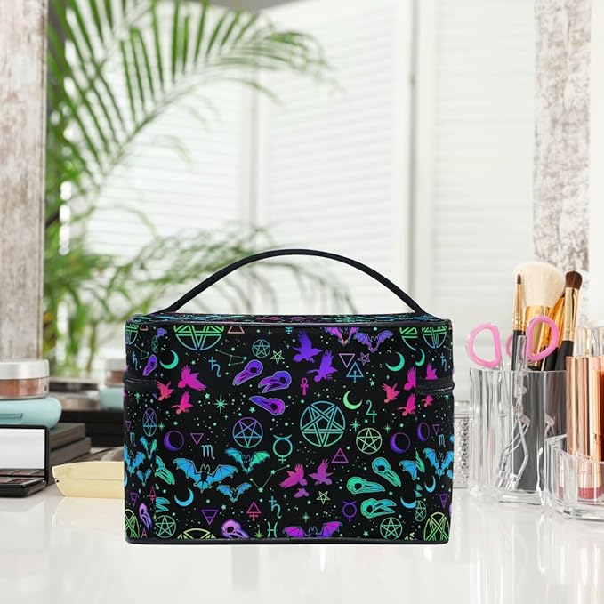 MNSRUU Makeup Bags, Gothic Different Magic Elements Makeup Organizer Bags Toiletry Bag Box Travel Cosmetic Bag Make Up Train Case for Women Teen Girl Ladies