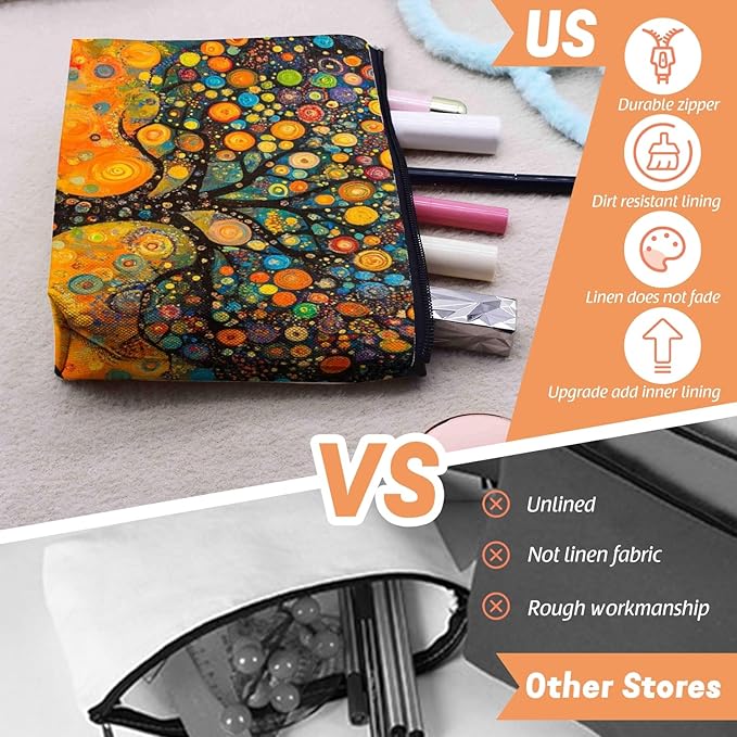 Scribesense Cosmetic Bags Travel Makeup Toilet Case Waterproof Pouch for Women Girls 6.7X9.45inches - Whimsical Chromatic Arbor