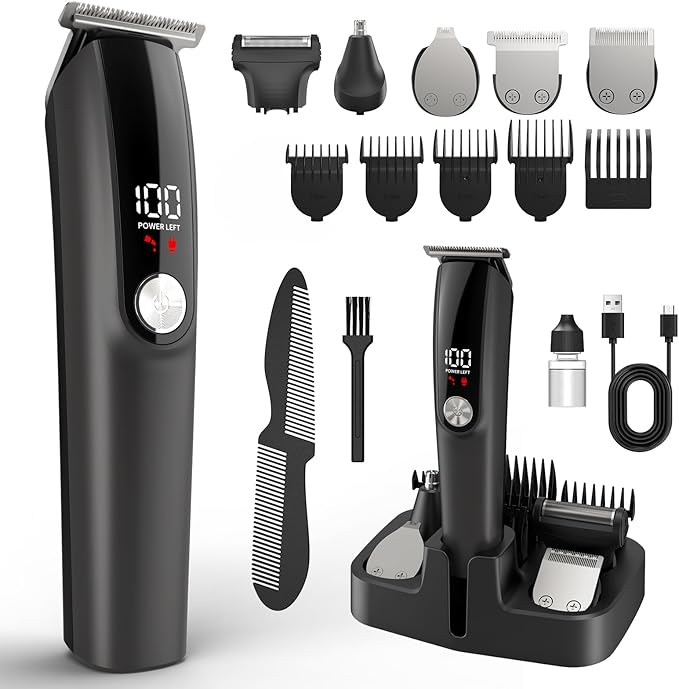 Ynasen Beard Trimmer for Men Hair Clippers - 6 in 1 Professional Grooming Kit Cordless Hair Clipper Trimmers Set Waterproof,Electric Shaver Razor for Face Nose Body Mustache