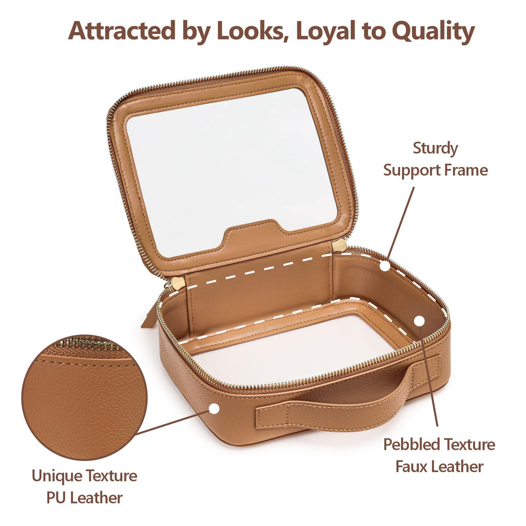 PACKISM Clear Makeup Bag - PU Leather TSA Approved Toiletry Bag
