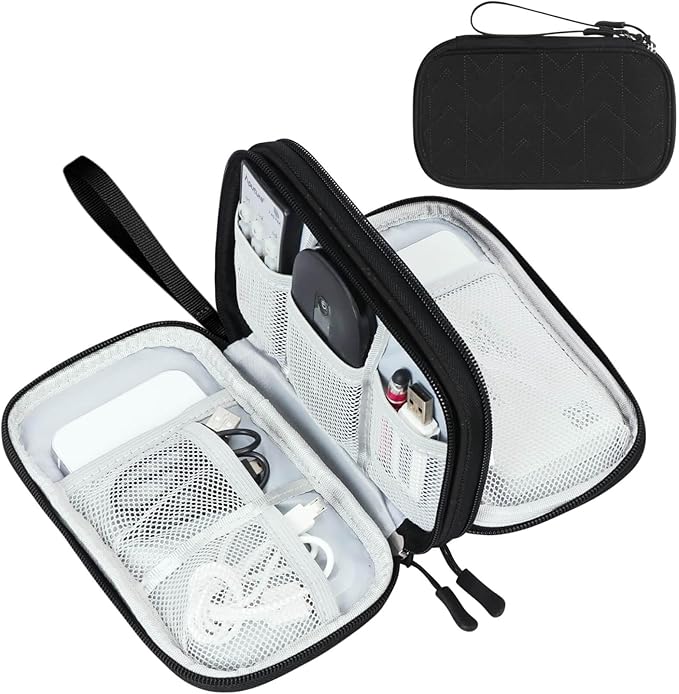 FYY Electronic Organizer, Travel Tech Pouch Bag, Medium, Black Quilted