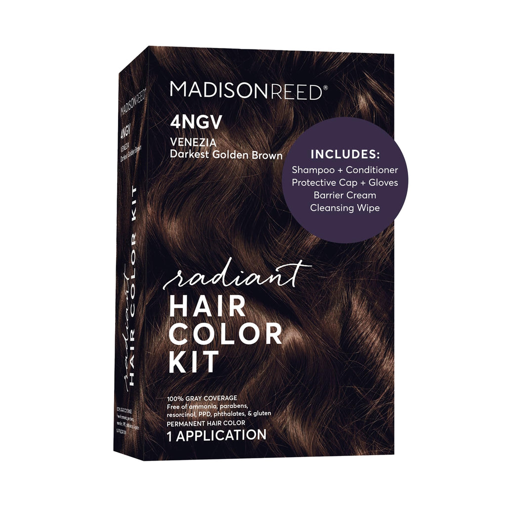 Madison Reed Radiant Hair Color Kit - 4NGV Darkest Golden Brown with Warm Tones (Venezia Brown), Permanent Hair Dye, Superior Gray Coverage & Dimensional Color | PPD-Free & Ammonia-Free, 1 Pack