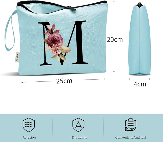 Vavabox A-Z Personalized Makeup Bag, Birthday Gifts for Women Mom, Gifts for Best Friend, Bride Bridesmaid Cosmetic bag (M, Aqua)