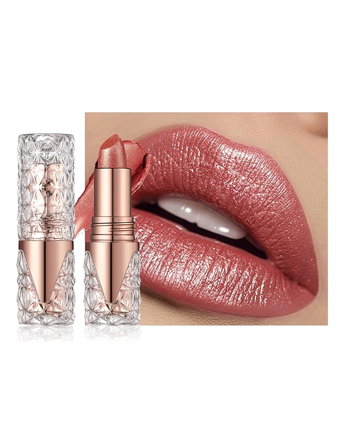 Metallic Frosted Lipstick for Women, Waterproof Glitter Lipstick Makeup-06
