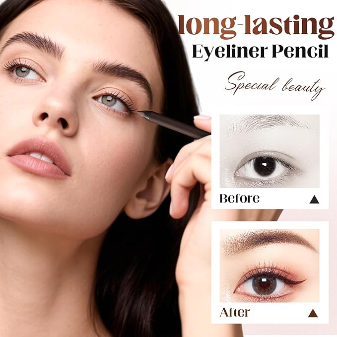 Eyeliner Pencil, Long Lasting Smudge-Proof Professional Eyeliner, Smooth and Easy to Apply, Effortlessly Create Any Look (Brown)