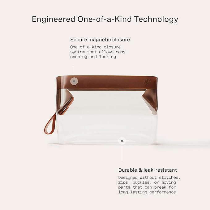 Cadence Parcel - Clear Travel Kit with Zipperless Magnetic Closure - Chestnut, Medium - Durable, Leak-Resistant and TSA Approved Toiletry Bag - Modular Organization - Recycled TPU (1 Qt)