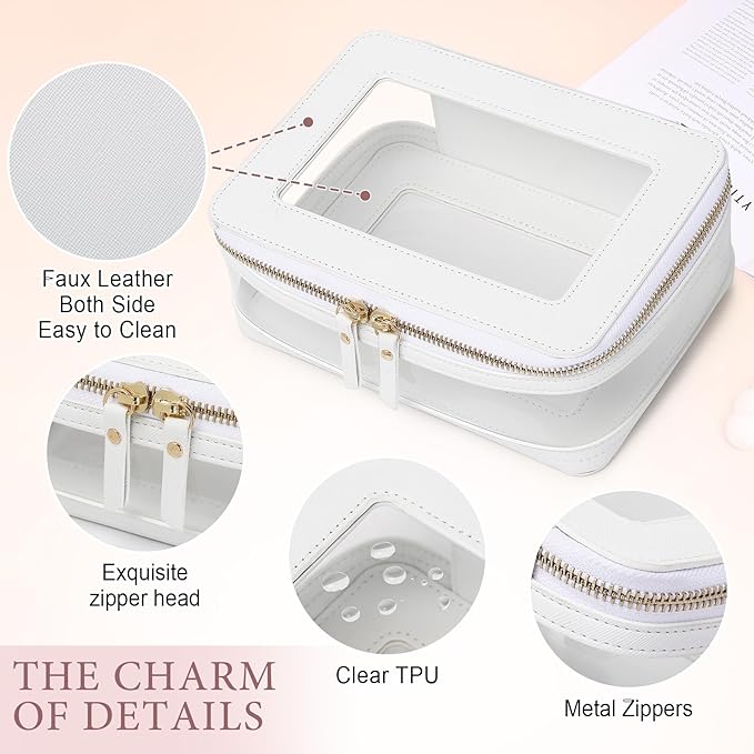 Pinkmik Clear Makeup Bag with Zipper, White, M+MINI-1