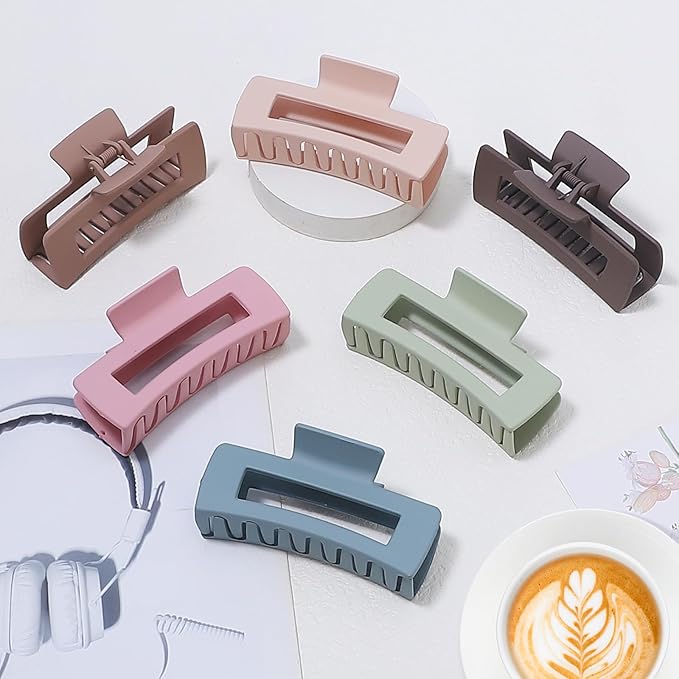 Sisiaipu 4 Inch Big Hair Claw Clips 6 Pcs Large Claw for Thick Hair Square Hair Clips for Women Rectangle Hair Clips Nonslip Acrylic Banana Jaw Clips Hair Accessories for Girls (Brown Colorful)