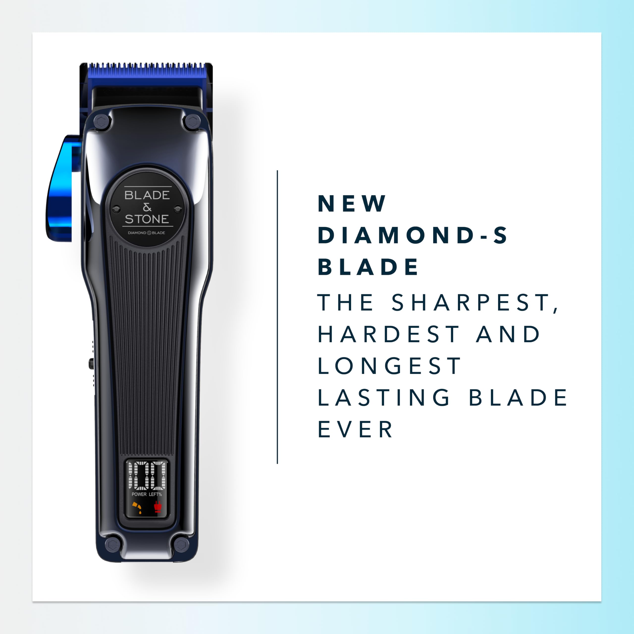 Blade & Stone™ Professional Barber Hair Clippers for Men PC801 Clipper | Diamond-S™ Blade | Micro-Gap Tech | Professional 7200 RPM Digital Motor, All-Metal, Cordless Clippers - Dark Night