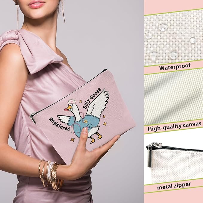 BQXH Pink Nurse Practitioner Gifts Makeup Bag, Funny Goose Cosmetic Bag