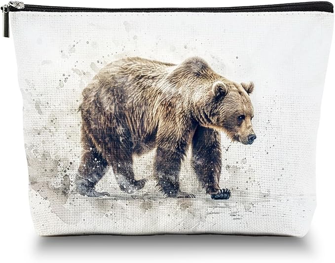 Scribesense Makeup Bag Travel Cosmetic Bags Small Makeup Case Waterproof Zipper Pouch for Women Girls 7X9inches - Bear'S Journey in A Misty Watercolor Landscape
