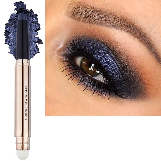Qeetvia Black Eyeshadow Stick Makeup, Long-Lasting Waterproof Eye Shadow Pencil, Hypoallergenic Smudge-Proof Glitter Primer Palette Shimmer Eyeliner, Easy to Blend Eye Make Up
