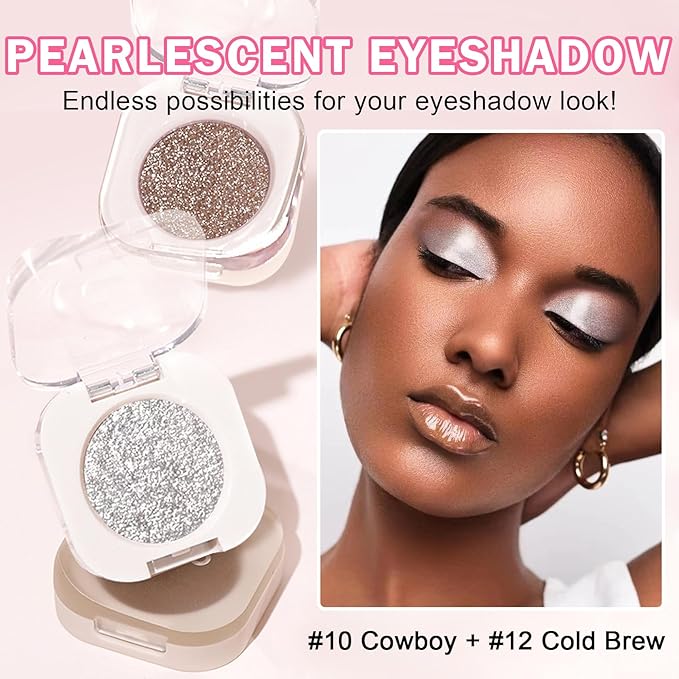 QIUFSSE Champagne Pearl and Metallic Silver Single Eyeshadow (10 + 12)