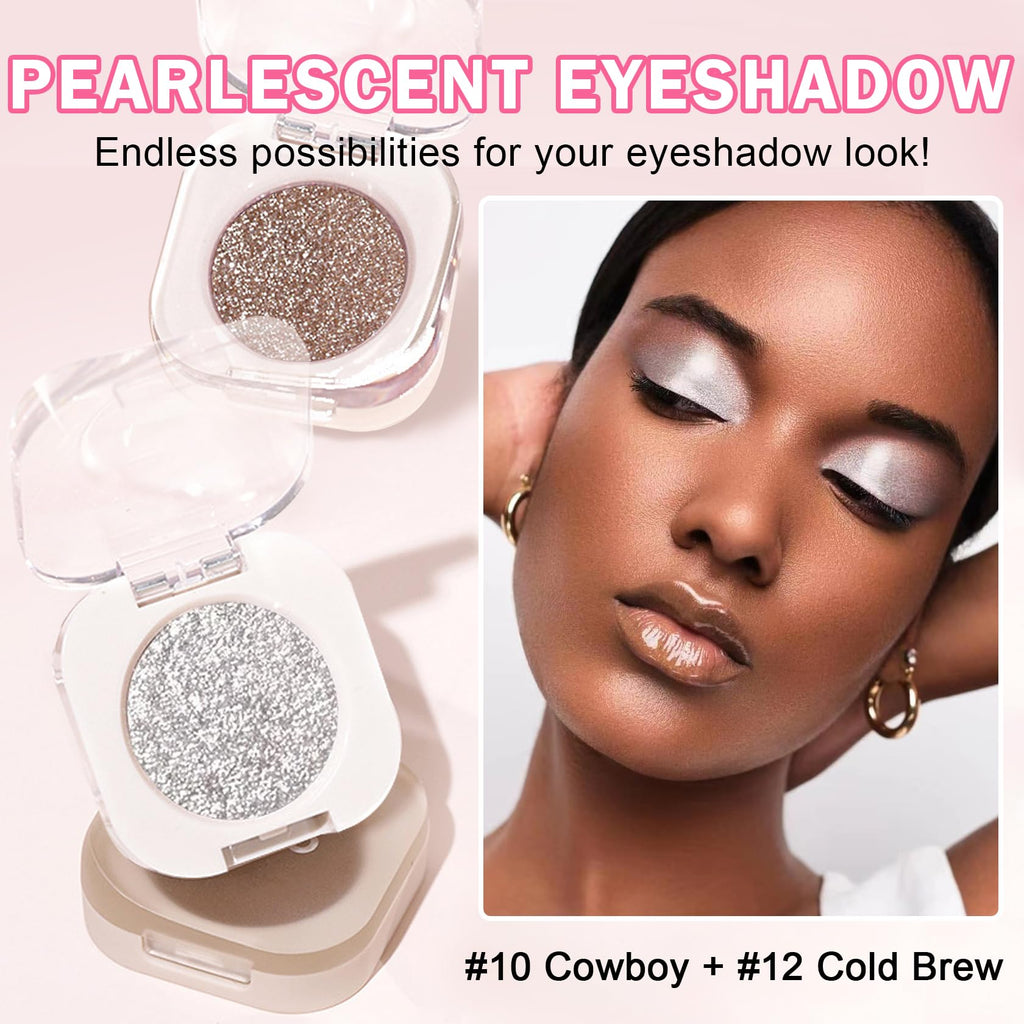 QIUFSSE Champagne Pearl and Metallic Silver Single Eyeshadow (10 + 12)