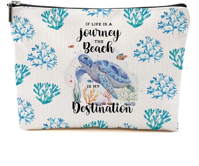 DHKG Sea Turtle Makeup Bag - Turtle Gifts for Women, Girls, Friend, Niece, Daughter, Decor, Travel Organizer, Zipper Pouch, Graduation, Birthday, Friendship Gifts