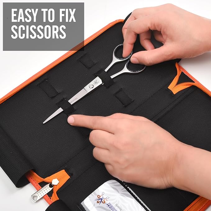 Shears Professional Leather 5 Scissor & Shear Storage Case for Hairstylist - Hairdresser -Scissor Holder Perfect for home-saloon use (Orange)