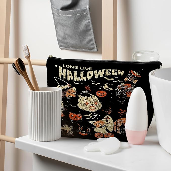 RYYCDOI Halloween Witch Makeup Bag, Halloween Gifts for Women, Witchy Gifts for Women, Witch Stuff, Long Live Halloween Makeup Pouch