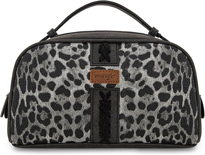Montana West Wrangler Makeup Bag Western Travel Toiletry Bag for Women Small Cosmetic Bag Make Up Pouch Portable Organizer for Toiletries Accessories, Travel Essentials,Leopard,WG-MB-2211-1901-LP-BK