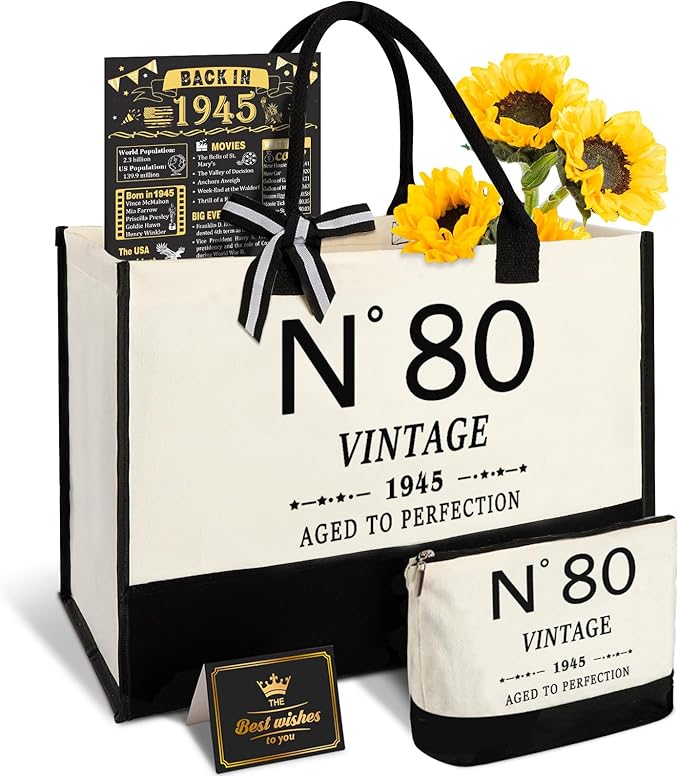 80th Birthday Gift for Women-N°80 Canvas Tote Bag,Makeup Bag,Back in Poster