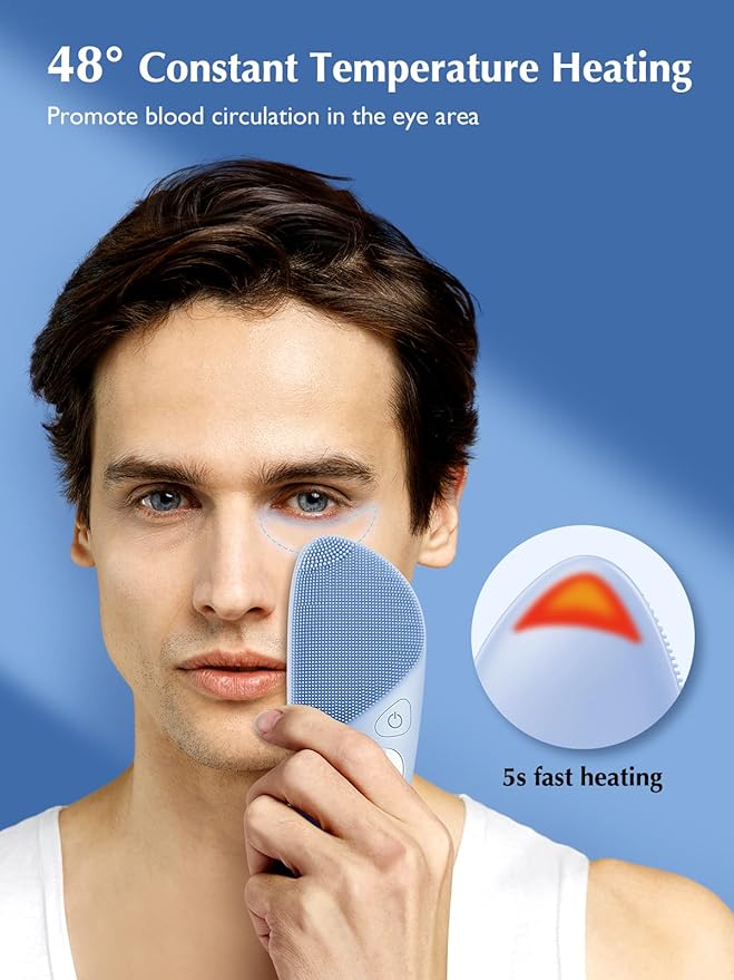 COSLUS JMY05 Silicone Face Scrubber Facial Cleansing Brush, Heat Eye Care