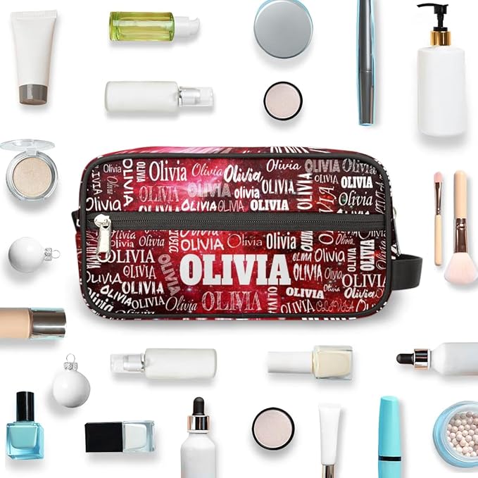 KFNHN Personalized Name Travel Makeup Bag for Women Red Galaxy Universe