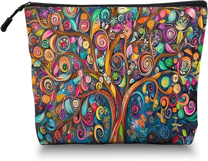 Scribesense Cosmetic Bags Travel Makeup Toilet Case Waterproof Pouch for Women Girls 6.7X9.45inches - Colorful Abstract Tree With Swirling Patterns