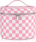 UUYUUY Makeup Bag Vanity Case Cosmetic Bag with Removable Divider Travel Toiletry Bag for Women Portable Make up Box Organizer, Pink and White