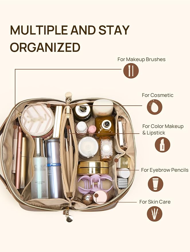 Telena Leather Make Up Bag Portable Travel Makeup Bag Waterproof
