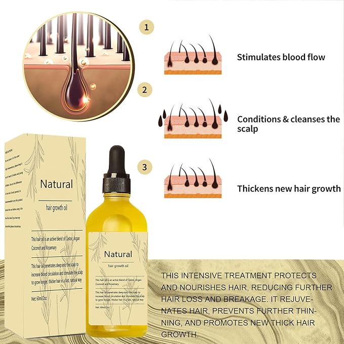 Vegan Natural Hair Growth Oil, 2 PCS Rosemary Oil for Hair Growth Organic, Hair for Dry Damaged Hair and Growth