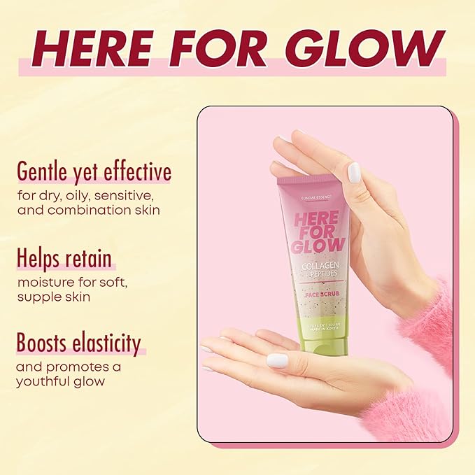 Sunday Essence Face Scrub with Collagen & Peptides – Gentle Exfoliating, Hydrating & Wrinkle Care – Dermatologist Tested, Korean Skin Care – Cruelty-Free, Vegan, Clean Beauty – 6.76 Fl Oz