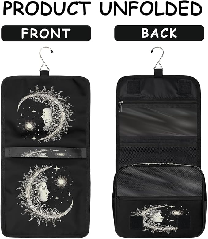 YoYoYuchong Travel Toiletry Bag for Women & Men Ethnic Moon Sun Hanging Cosmetic Organizer Portable Waterproof Makeup Case Make Up Bag with Compartments Travel Essentials for Bathroom Shower