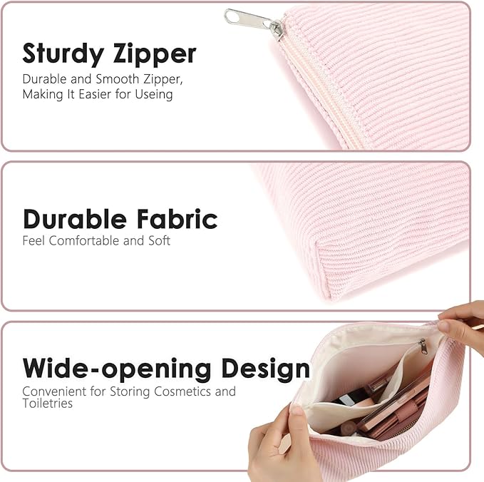 Fammart Corduroy Makeup Bag, Travel Cosmetic Bag Organizer Toiletry Bag Make Up Bags with Zipper & Compartments for Women Girls, 2PCS