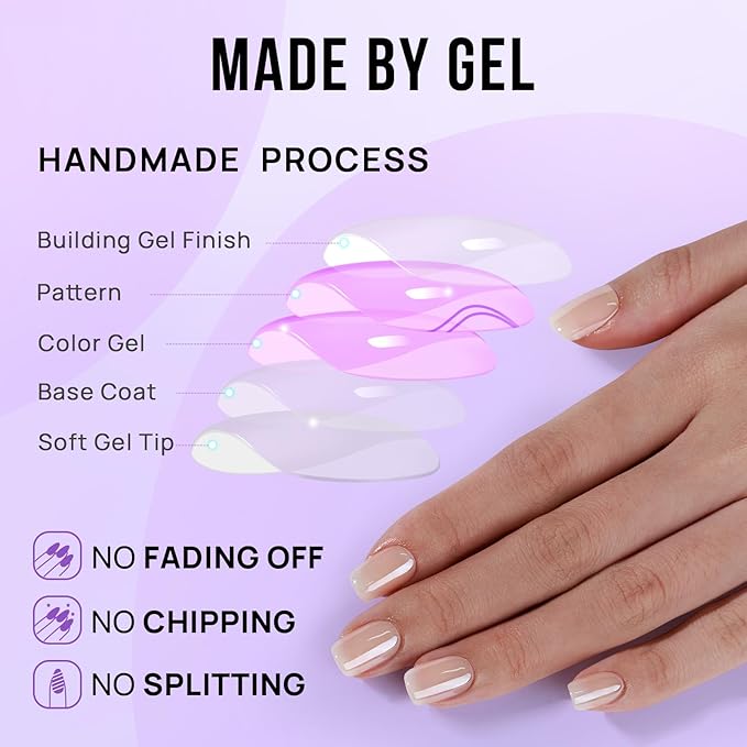 BTArtbox Press On Nails, Cream Soda, Short Square, Brown Chrome, 32Ct