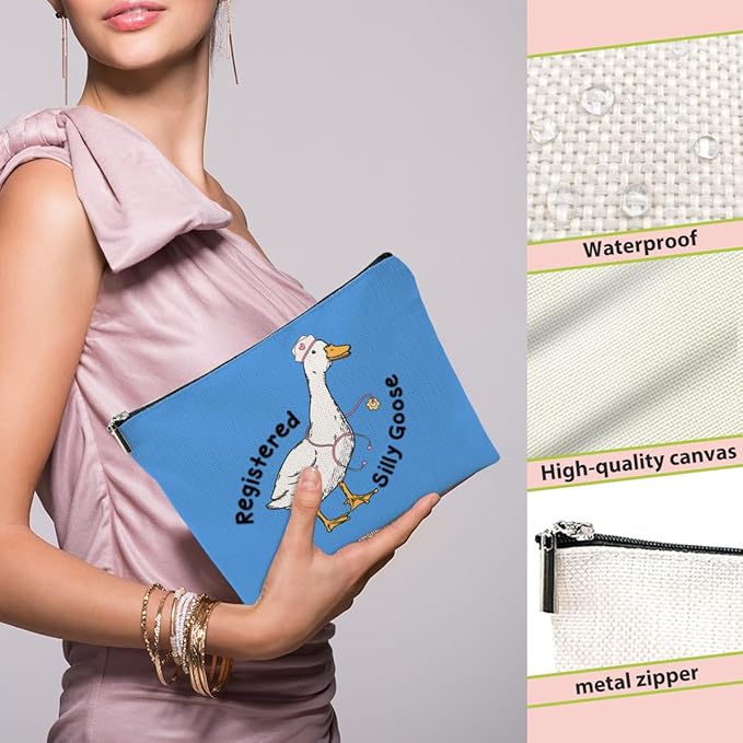 BQXH Nurse Practitioner Gifts Makeup Bag, Nurse Accessories Funny Goose Cosmetic Bag, Travel Organizer Zipper Pouch Thank You Nurses Week Gifts for Women Registered Nurses Coworker, Blue