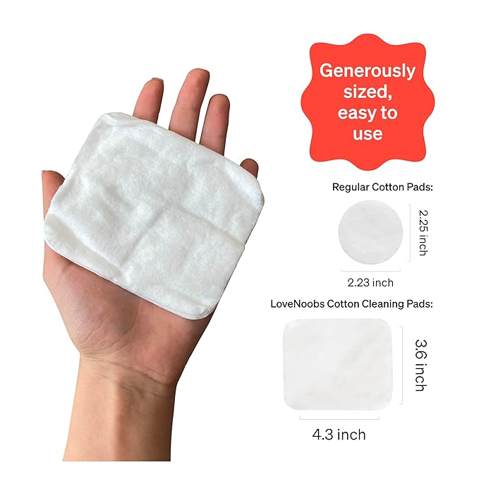 Baby Cotton Pads by LoveNoobs, 360 Ct Organic Cotton Squares, XL Lint-Free