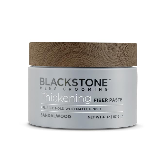 Blackstone Men's Grooming Thickening Fiber Paste Gel for Hair Styling - Adds Volume with Pliable Hold & Matte Finish | Paraben Free, Sandalwood (4 oz)