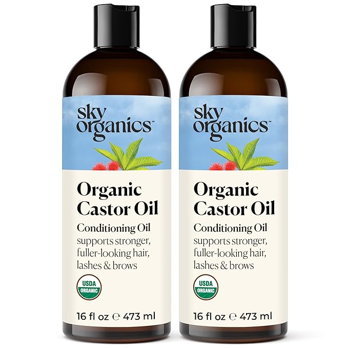 Sky Organics Organic Castor Oil 16 oz, 2-Pack. Cold Pressed, Hexane-Free.