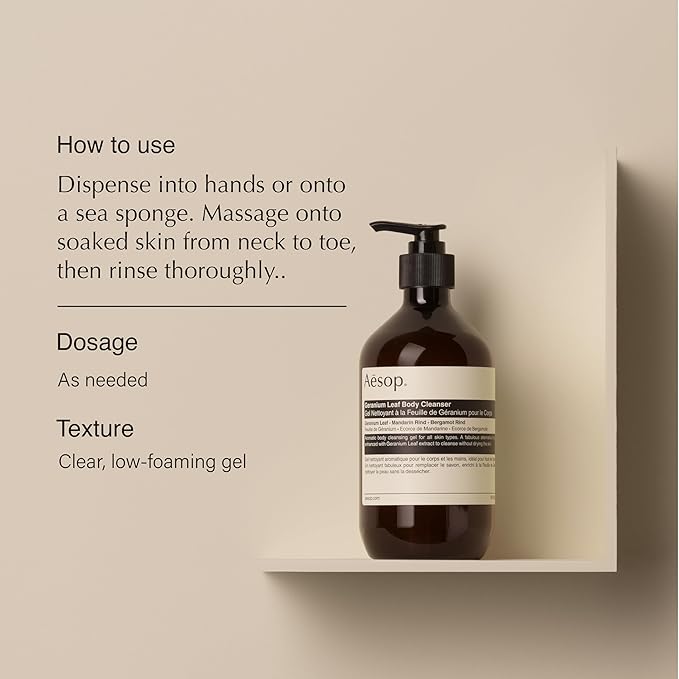 Aesop Geranium Leaf Body Cleanser | Gentle Shower Gel with Geranium, Mandarin and Bergamot Essential Oil Blend to Refresh & Balance Skin | 500 mL / 16.9 oz (Pack of 3)