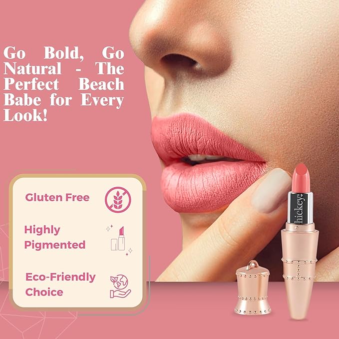Hickey Refillable Pendant Lipstick, Beach Babe[Coral] – Wearable Satin Lip Color on a Chain, Refillable Clean Beauty, Full Lipstick Included