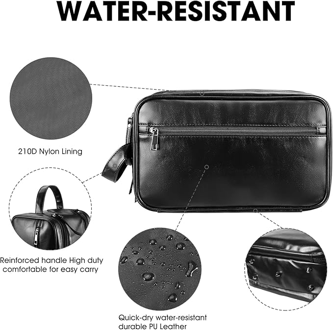 BNSPOCKET Personalized Leather Travel Toiletry Bag for Men, Large Travel Bathroom Shaving Dopp Kit, Large Cosmetic Bag Waterproof