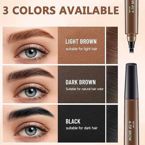 2Pcs Magic Microblading Eyebrow Pencil, 4-Tip Brow Pencil with Micro-Fork Tip, 3D Waterproof Microblading Eyebrow Pen, Eyebrow Tattoo Pen for Natural Makeup (Black)